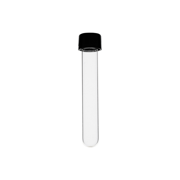TEST TUBE, THICK GLASS, BAKELITE CAP, SCREW CAP, ROUND BOTTOM, 10ML